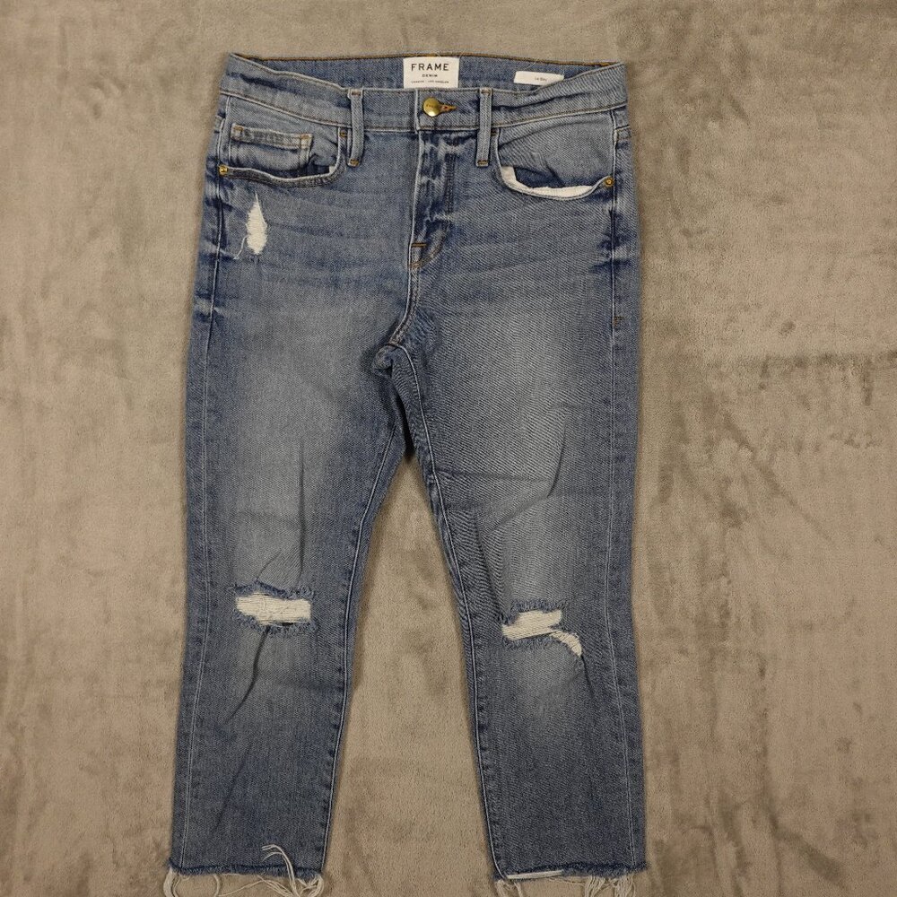 Frame jeans Le Boy boyfriend crop women's 27 blue‎ denim distressed raw hems